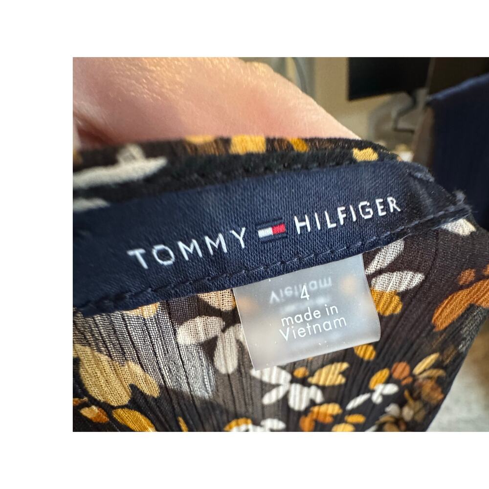 Tommy Hilfiger Floral Midi Dress Size 4 Black Long Sleeve Lined - Picture 3 of 3